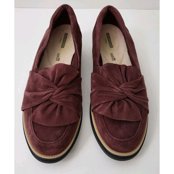 CLARKS Sharon Dasher Womens 10 Burgundy Suede Comfort Shoes Slip On Loafers - Picture 2 of 10